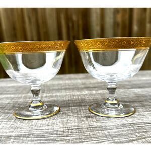 Tiffin-Franciscan Crystal Optic Gold Encrusted 3 3/8" Short Champagne Sherbet-2
